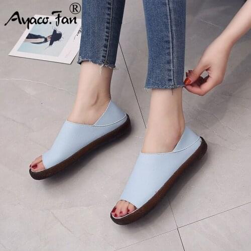 2019 Women Flat Sandals Ladies Peep Toe Fashion Platform Soft Shoes Female Pregnant Casual PU Footwear Handmade Sandals Shoes