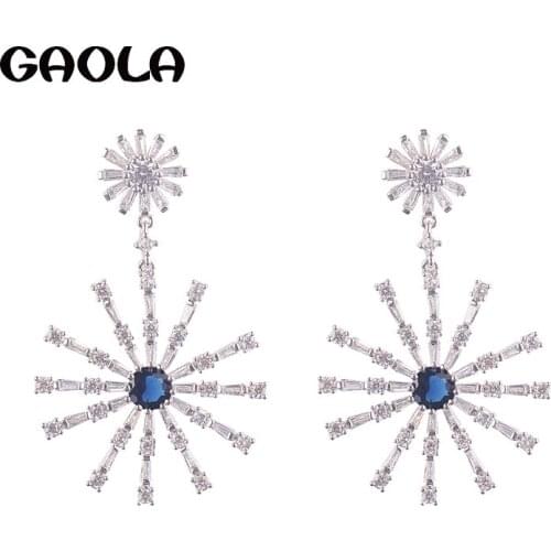 GAOLA Women Fashion Design 3 Colors Flower Dangle Earrings Romantic Cubic Zirconia Earring GLE5816