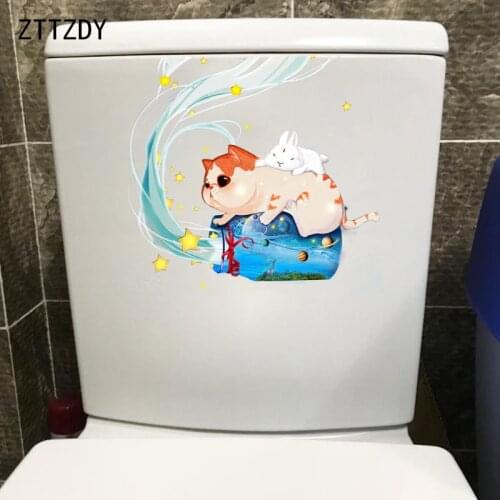 ZTTZDY 21.9*20.2CM Pattern Cat Kids Bathroom Home Decor Wall Decal Toilet Sticker T3-0337