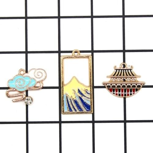 10pcs Enamel Chinese style Clouds Palace Landscape Alloy Pendant Jewelry Accessories For DIY Headwear Earrings Findings XL895