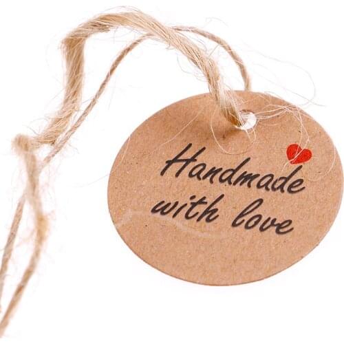 100pcs/lot Handmade With Love Labels Hang Tags Blank Kraft Paper With 20m String Tag Labels Party Favors Gift