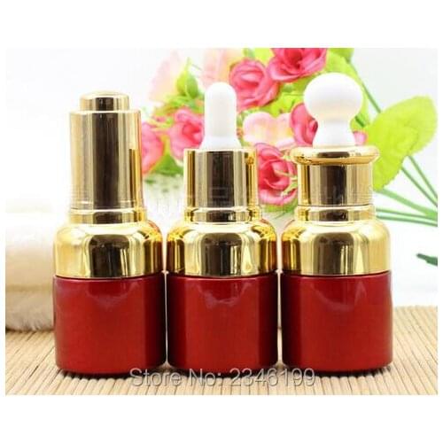 20ML 20G Red Color Glass Oil Bottle, With Gold Color Cap Plastic Head With Dropper and Pump Head, Glass Lotion Vials, 18pcs/lot