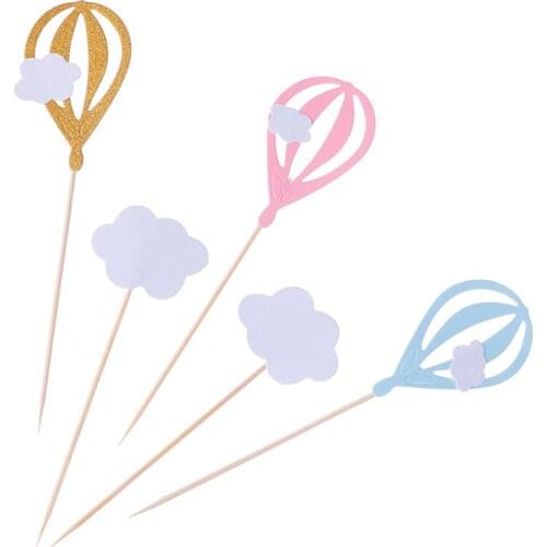 20pc/lot DIY White Cloud Hot Air Balloon Cake Cupcake Toppers Baby Shower Muffin Food Fruit Picks Birthday Party Favors Supplies