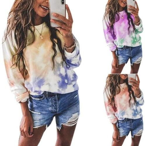 2020 new European and beautiful round neck tie dye sweatshirt long sleeve pullover top