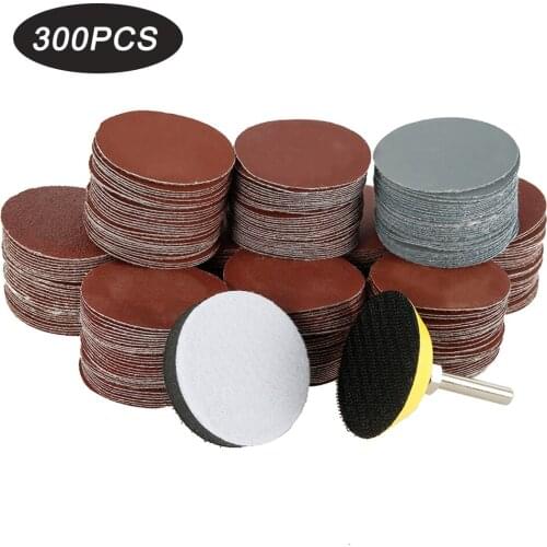 300pcs 2 Inch Sandpaper Round Shape Sanding Discs Grit 80-3000 Sanding Discs Pad +Loop Sanding Pad with 3mm Shank for Polishing