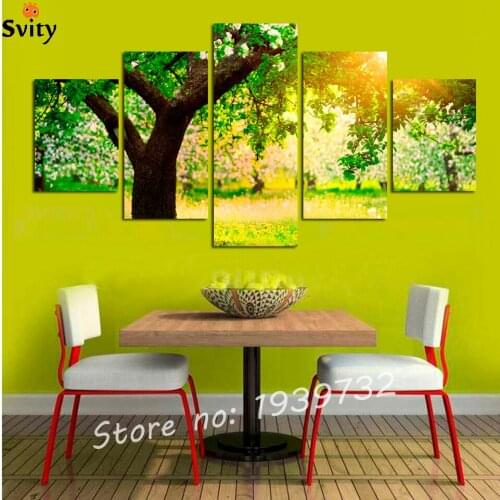 5 Panel Green tree Painting Canvas Wall Art Picture Home Decoration Living Room Canvas Print Modern Painting No Frame F1742