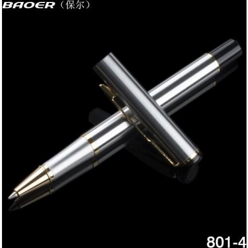 Baoer Luxury Pen stainless steel Golden Clip Roller Ballpoint Pen Metal Office School Stationery Writing Ball Pens Gifts