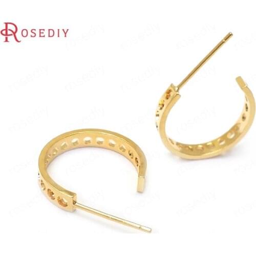 C823)6 pieces Circle 15.5mm 24K Gold Color Brass Many Hole Round Stud Earrings High Quality Jewelry Findings Accessories