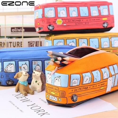 EZONE Pen Case Canvas Bus Pencil Case High Capacity Creative Personality Pen Bag School Supplies Student Stationery for Child