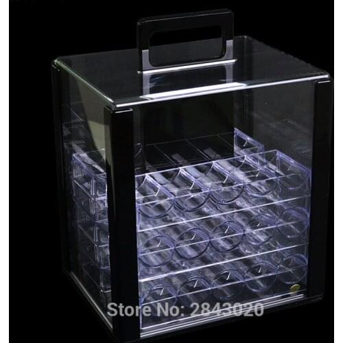 1000PCS Poker Chips Suitcase Cases With Password Acrylic Transparent Double Open Coin Boxes With 10 Chip Trays Texas Hold'em