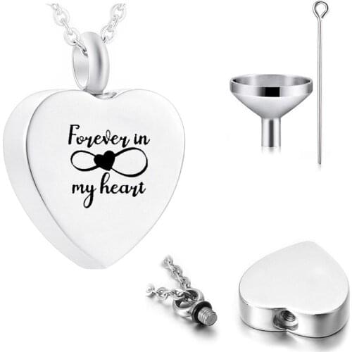Cremation Jewelry Heart Pendant Stainless Steel Urn Box Human/Pets Ashes Memorial with Filling Kit and Gift Velvet Bag