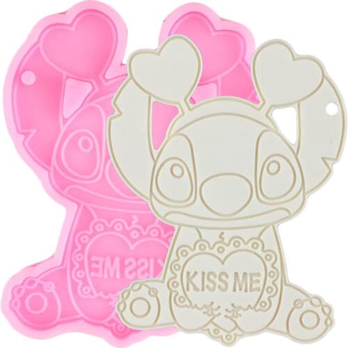 Disney Lilo Stitch Keychain Silicone Mold DIY kiss Me Letters Craft Epoxy Resin Molds Polymer Clay Necklace Jewelry Making Mould