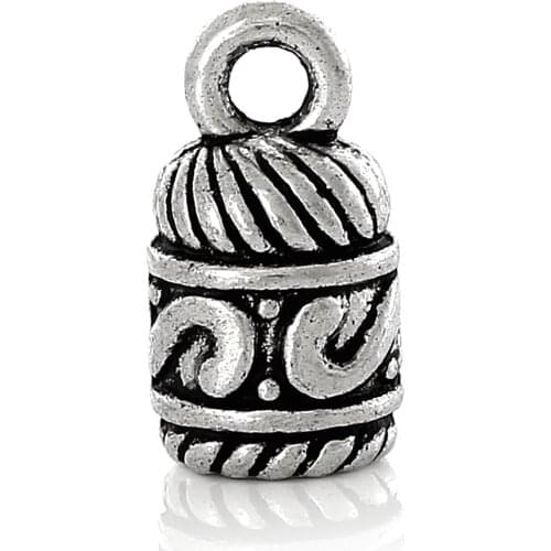 DoreenBeads Necklace Cord End Cap Beads Tips For Leather Cord Jewelry(Fit 5mm Cord)Silver color Carved 14x 7mm,100 PCs