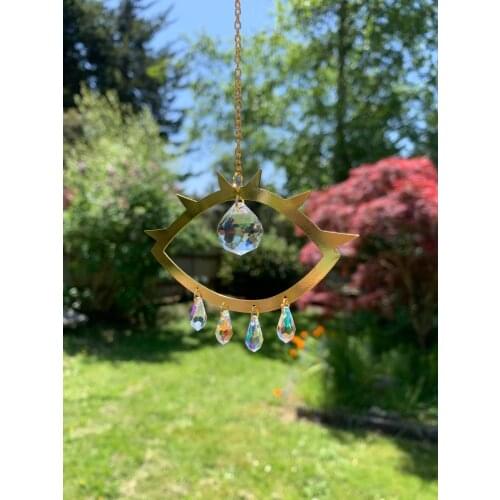Boho Evil Eye Crystal Sun Catcher // Gold Sun Catcher Rainbow Maker Home Decor Witchy Car Charms Prisms