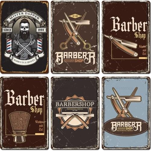 Barber Tool Haircut Barbershop Tin Sign Vintage Wall Art Metal Plates Retro Plaque for Club Bar Pub Bedroom Home Decoration