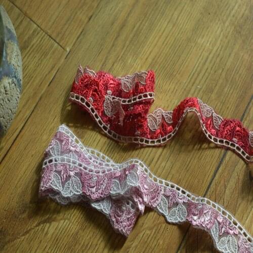 4m or 5m/lot 2.5cm red and pink flower Embroidery Lace Trim DIY handmade lace accessories textile fabrics 16102410