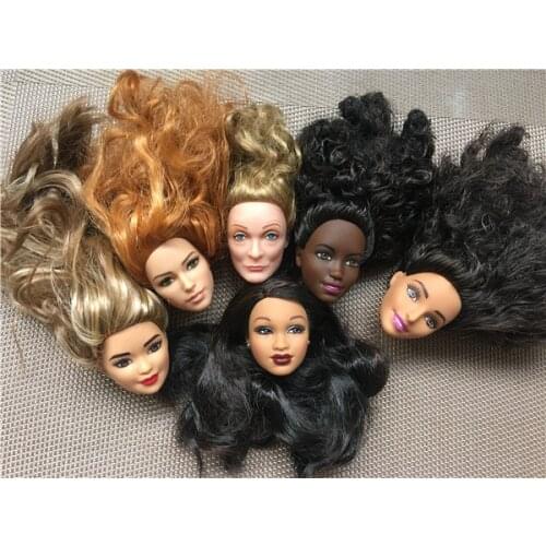 Rare Face Doll Head 1/6 Doll Toys Part Bobo Multi-Colorful Hair Princess Doll Accessories DIY Dressing Collection Doll Heads