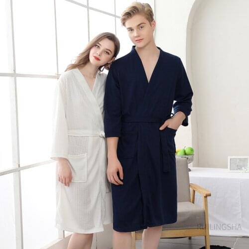 Plus Size 3XL Summer Women Bathrobe Sleepwear Autumn Lovers Casual Robes Men Waffle Nightgown Kimono Bride Groom Wedding Gown