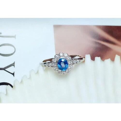 Fashion ocean blue sapphire gemstone ring with silver jewelry natural gem certificate real 925 silver birthstone birthday gift