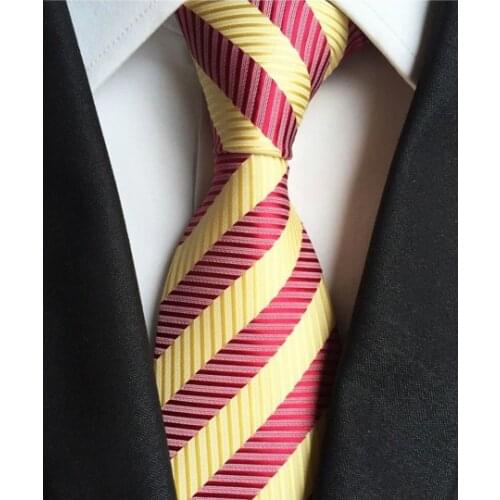 8cm New Design Tie Woven Polyester Necktie Yellow with Red Stripes