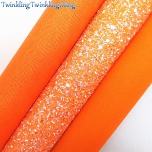 ORANGE Glitter Fabirc, Faux Leather Fabric, Synthetic Leather Fabric Sheets For Bow A4 8"x11"Twinkling Ming XM517
