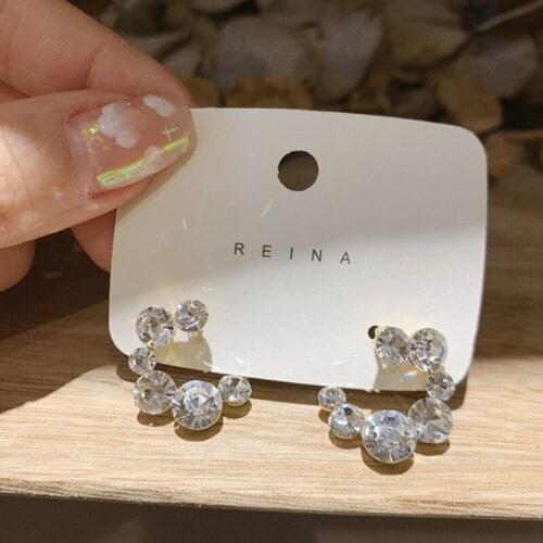 Origin Summer Luxury Bling Bling Circle Rhinestone Dangle Earring for Women Girls Delicate C Shape Overlapping Earring Jewelry