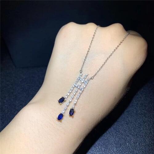 Natural blue Sri Lanka Sapphire Necklace Natural gemstone Pendant Necklace 925 sliver Elegant lovely Smiling women gift Jewelry