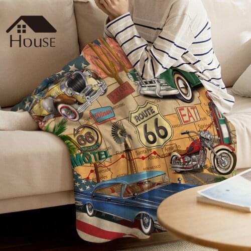 BIGHOUSES Throw Blanket Retro Route 66 Poster Warm Microfiber Blanket