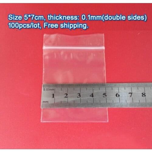100pcs double sizes thickness 0.1mm Transparent PE Zip Lock jewelry Packaging bags, 5*7cm clear plastic bags for gift storage