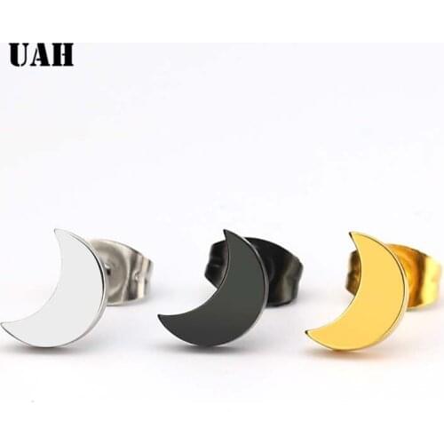 UAH Mini Moon Stud Eearrings For Women Cute Stainless Steel Earring Stud Minimalist Jewelry Accessories Gifts