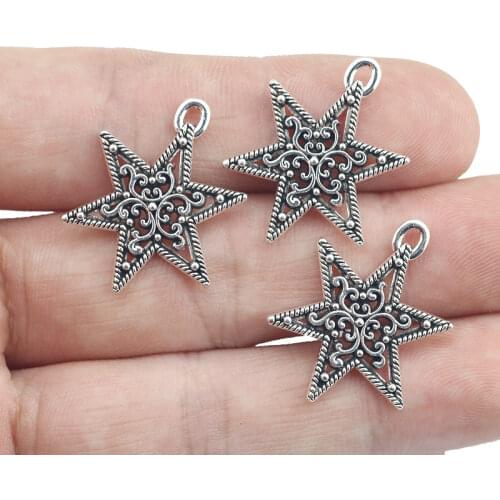 15 Pieces 19*25mm Antique Silver Color Star Hollow Charms Earrings For DIY Jewelry Making