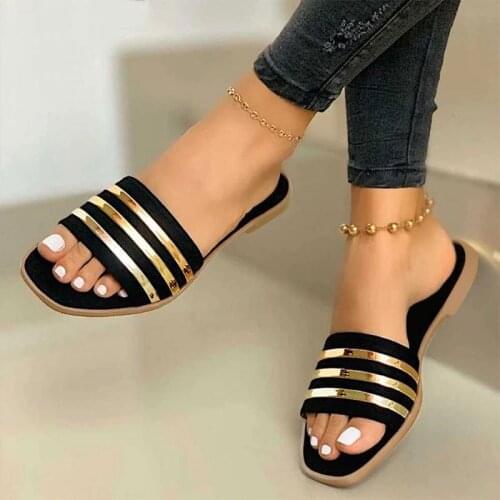 Open Toe Slippers Women Summer Square Toe Vacation Beach Flat Sandals Ladies Outside Beach Sandals Casual Flip Flops New