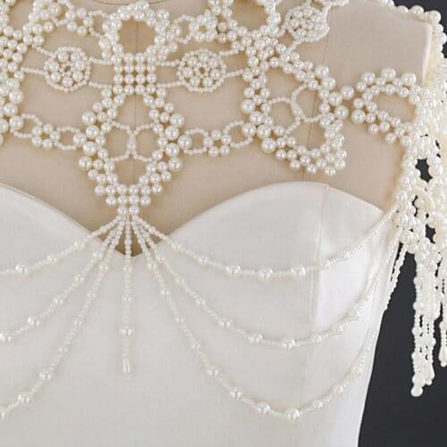 Wedding Faux Pearl Bib Choker Necklace Jewelry Beading Body Chain Shawl Collar