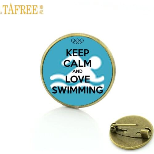 TAFREE Brand summer style Keep Calm and Love Swimming brooch ocean see blue charms casual sports lover women men badge pin SP388