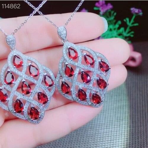 Jewelry 925 Sterling Silver Natural Magnesium Aluminum Garnet Net Body Female Pendant Necklace Charming Big Gem Beautiful Suppor