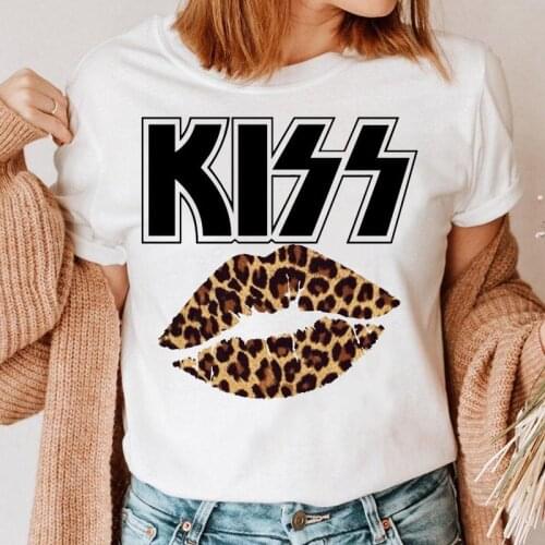 Women Letters Leopard Lip Graphic 90s T Shirt Female Tee Ladies Fashion Short Sleeve Cartoon T-shirt Top Print Clothing