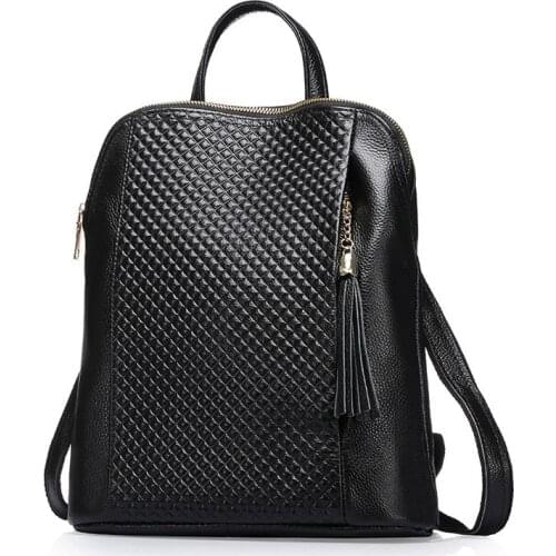 Female Brand Designer Luxury Backpack New Fashion Solid Plaid Women Backpack Large Capacity Genuine Leather Travel Backpack