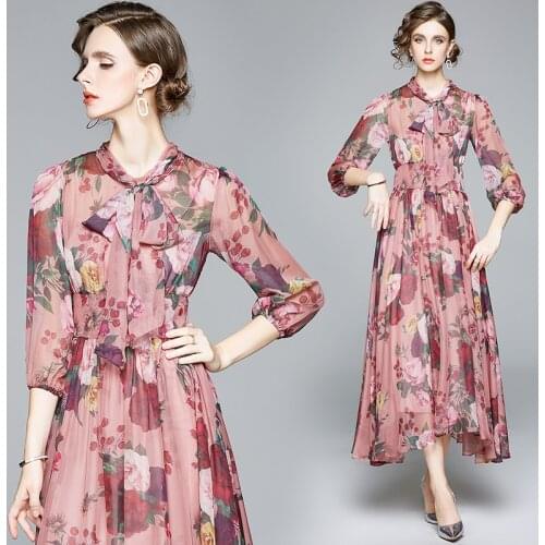 ZUOMAN Women Autumn Long Floral Dress Festa High Quality Vintage Prairie Chic Party Robe Femme Designer Chiffon Vestidos