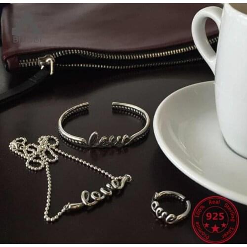 Wholesale Japan Korea Style S925 Sterling Silver Fashion Cute Sweet LOVE Pendants Beads Chain Necklace Women Jewelry