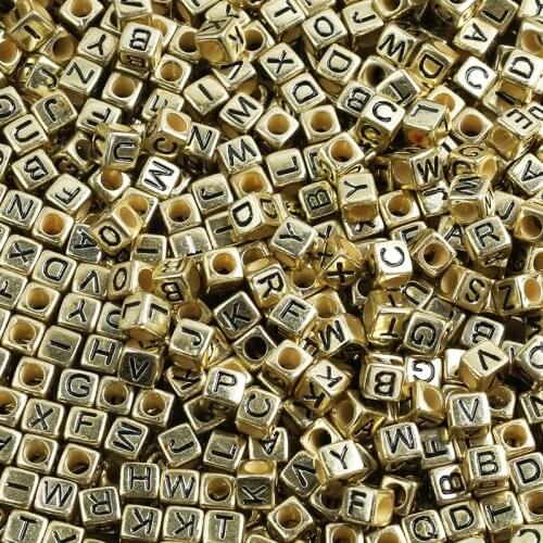 Gold Black Acrylic Spacer Beads Letter Beads Square Alphabet Beads For Jewelry Making DIY Bracelet Necklace Handmade Accessories