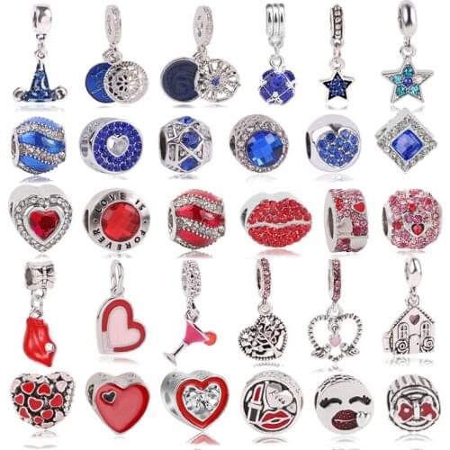1pc Hot Sale Crystal Star & Moon Beads Heart Pendants Charms Fits Brand Bracelets Necklaces For Women DIY Jewelry Accessories