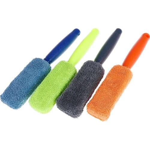 1Pc Portable Microfiber Wheel Tire Rim Brush Car Wheel Wash Cleaning For Car With Plastic Handle Auto Washing Sponges Tools