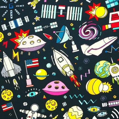 1 yard Cotton Fabric for cloth,handmade,patchwork,bedding - Space Travel(deep blue background) (width=110cm)