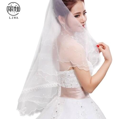 2016 New Arrival Cheap Cathedral Veils For Bride 1.5 Meters White Veils Beaded Wedding Veiling One-layer Hot CK188