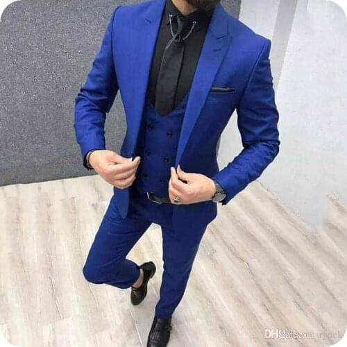 2019 Fashion Casual Business Royal Blue Mens Suits 3 Pieces Formal Dress Groomsman Men Wedding Suit For Men Groom Prom Tuxedos