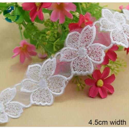 4.5cm wide white lace embroid lace sewing ribbon fabric guipure diy trims warp knitting DIY Garment Accessories#3663