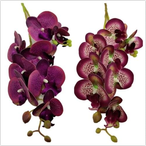 5pcs Artificial Latex Butterfly Orchid Flowers 8 Heads 2 Branches/Piece Real Touch Phalaenopsis Orchid 27" for Floral Decoration