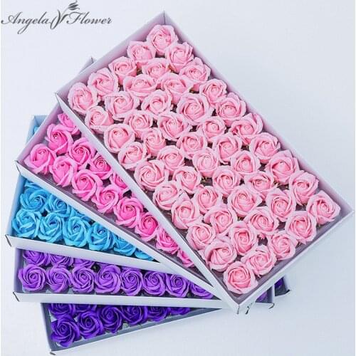 50 Pcs 3-Layer 5.5cm Soap Flowers Rose Heads DIY Handmade Bouquet Valentines Day Gift Artificial Rose Soap Gift Box Accessories