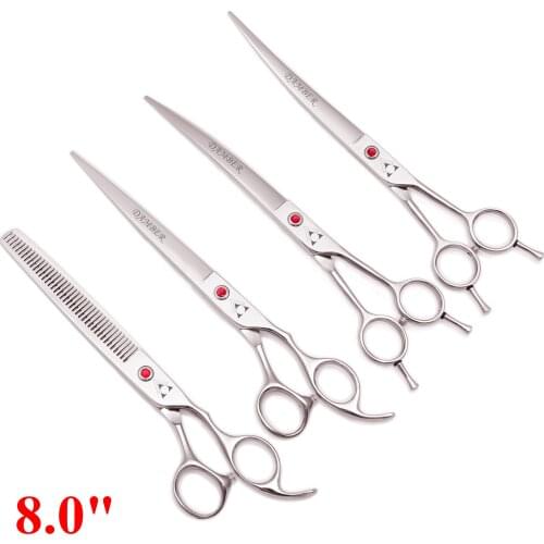8 inch Professional Pet Grooming Scissors Set Straight & Thinning & Curved Scissors Dog Hair Grooming Scissors 440C Japan 3005