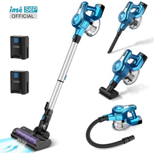 Cordless Vacuum Cleaner with 2 Batteries Rechargeable Stick Vacuum Powerful Suction Handheld Car Bed Vacuum INSE S6P